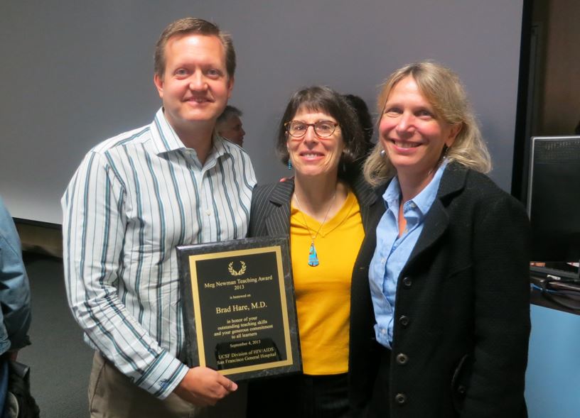 Dr. Brad Hare (2013 recipient) with Drs. Meg Newman and Diane Havlir