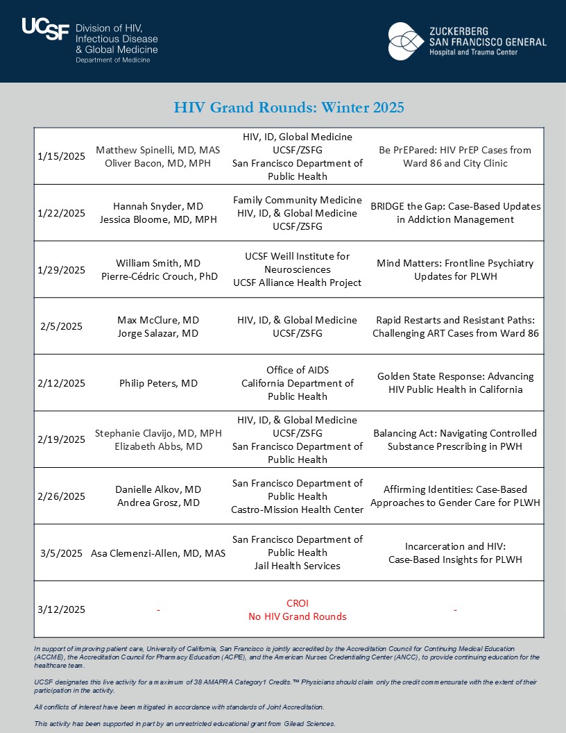 HIV Grand Rounds - Winter 2025 Agenda