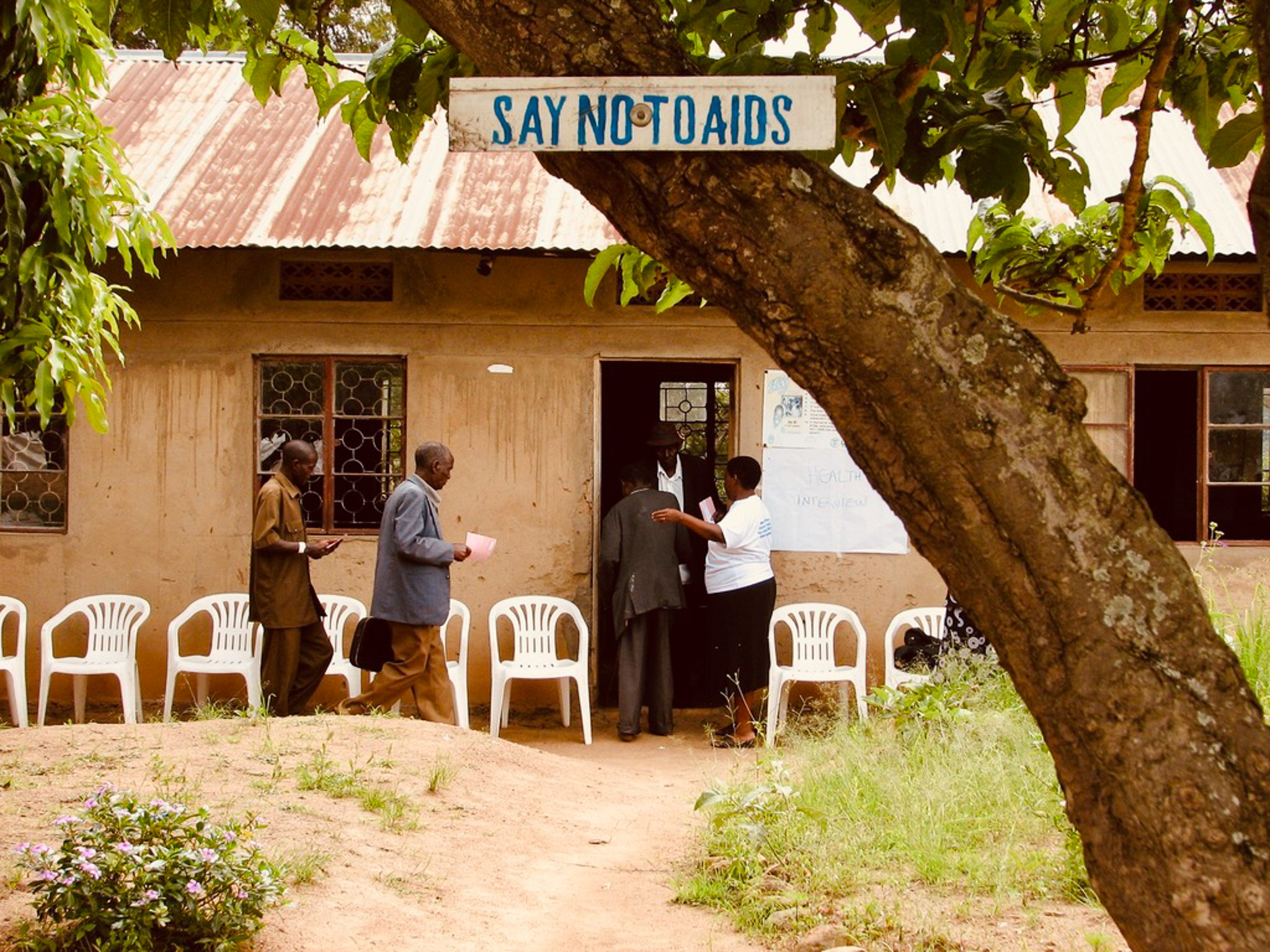"Say No to AIDS" sign outside community clinic